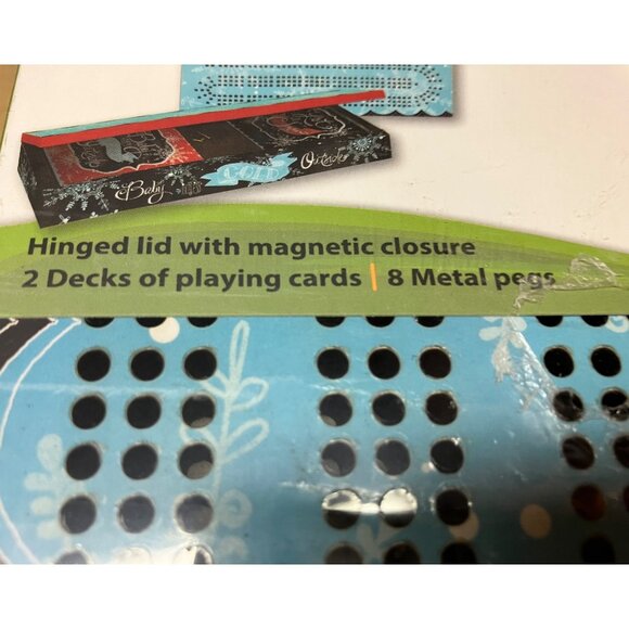 LANG CO Cribbage Game Board WINTER MAGIC Incl 2 Decks Cards & 8 Metal Pegs NIP - Picture 5 of 5